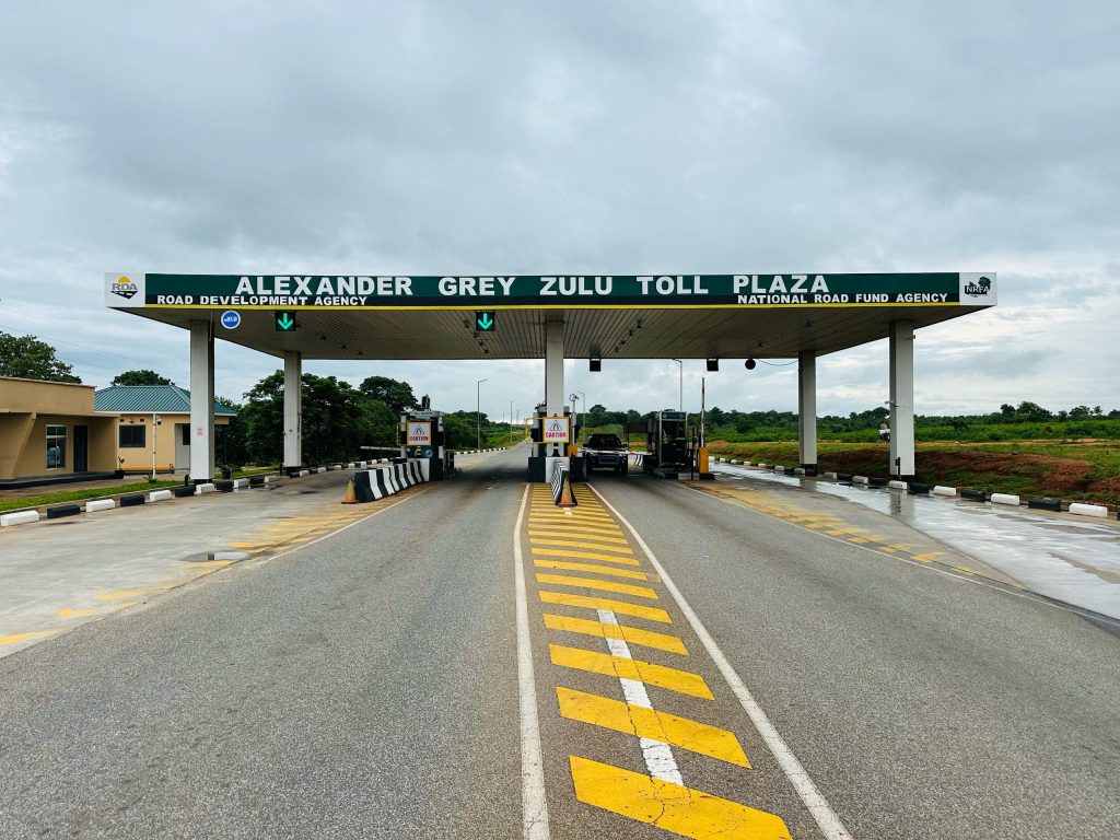 Zambian highway toll plaza at sunset